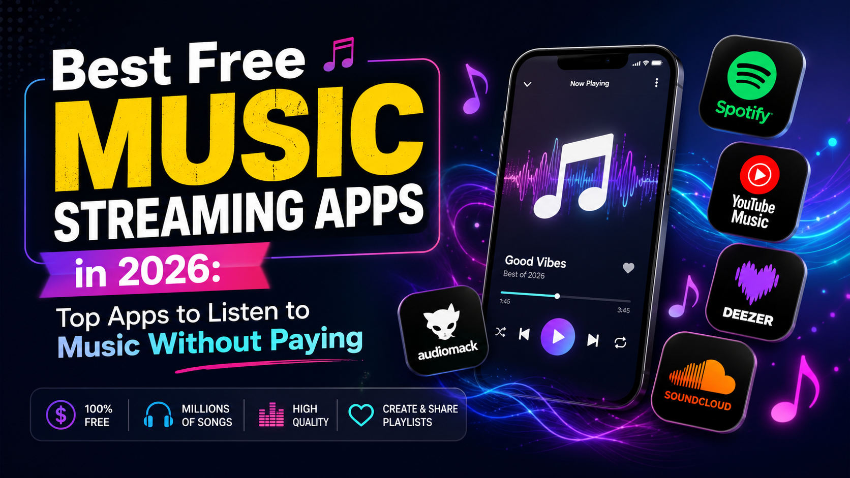 Read more about the article Best Free Music Streaming Apps in 2026: Top Apps to Listen to Music Without Paying